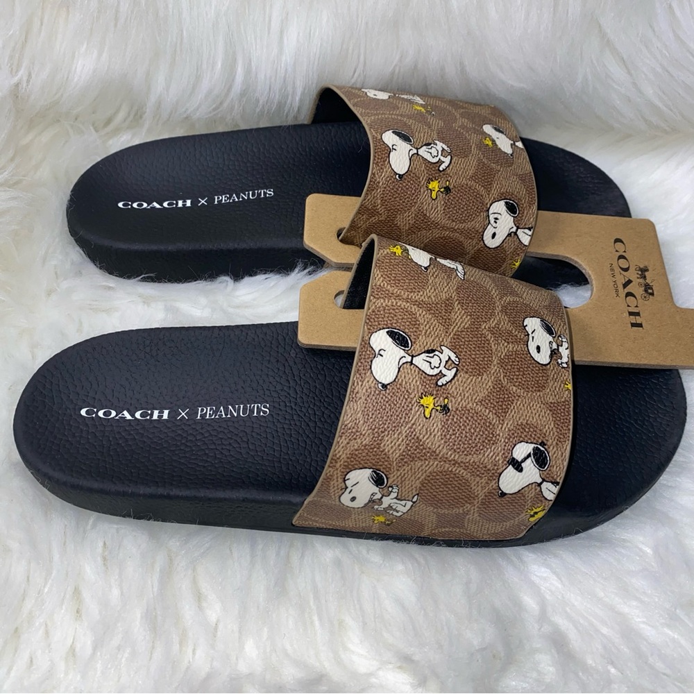Coach woman size 11 Peanuts Udele Sport Slide Signature Canvas With Snoopy New - Picture 3 of 8